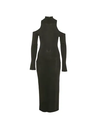 Pre-owned Balmain Cold-shoulder Wool Maxi Dress In Black