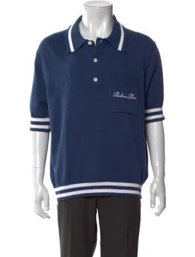 Pre-owned Balmain Collar Short Sleeve Polo Sweater In Blue
