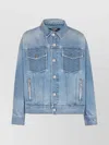 Balmain Collar Zip Jacket With Long Sleeves And Printed Pattern In Blue