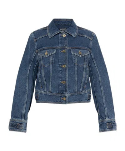 Balmain Collared Long-sleeved Casual Jacket In Blue
