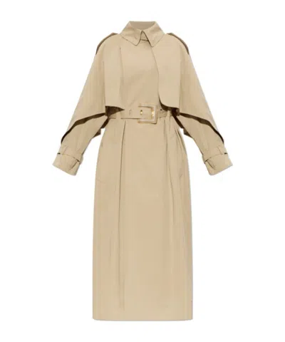 Balmain Collared Long-sleeved Coat In Beige