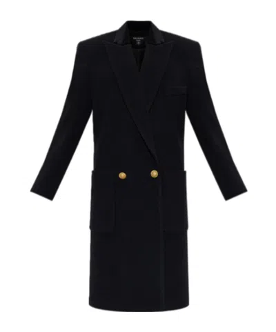 Balmain Collared Long-sleeved Coat In Black
