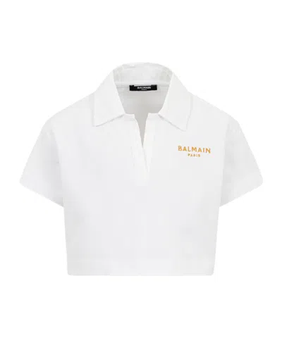 Balmain Collared Short-sleeved Top In White