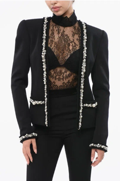 BALMAIN COLLARLESS BALZER WITH DECORATIVE PEARLS