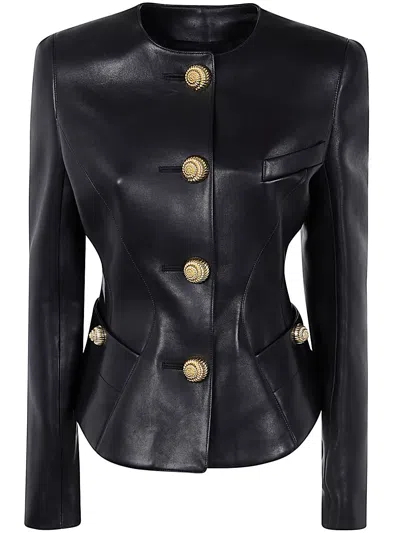 BALMAIN COLLARLESS BASQUE LAMBSKIN JACKET