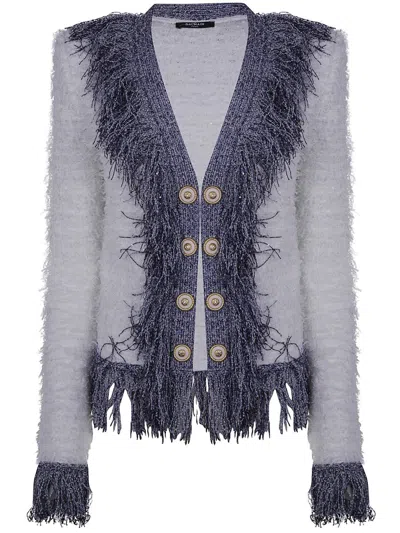 BALMAIN BALMAIN COLLARLESS GLITTERED FRINGED TWEED JKT CLOTHING