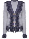 Balmain Tweed Jacket With Fringed Metallic Accents In Geh White Blue Jeans