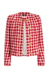Balmain Button-embelllished Houndstooth Tweed Jacket In Red