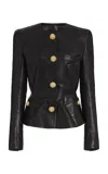 Balmain Paneled Embellished Leather Peplum Jacket In Black