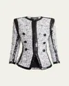BALMAIN COLLARLESS RAW-EDGE SEQUINED BLAZER