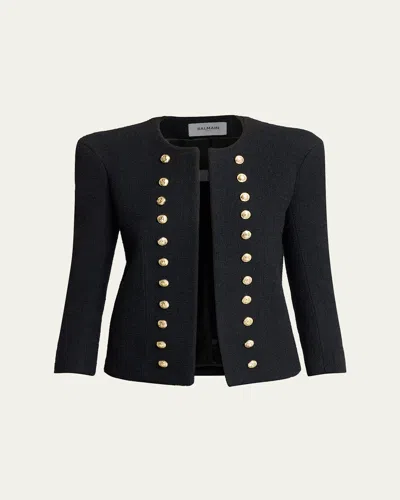 Balmain Collarless Tweed Fitted Jacket In Multi