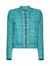 Balmain Teal Tweed Jacket In Green