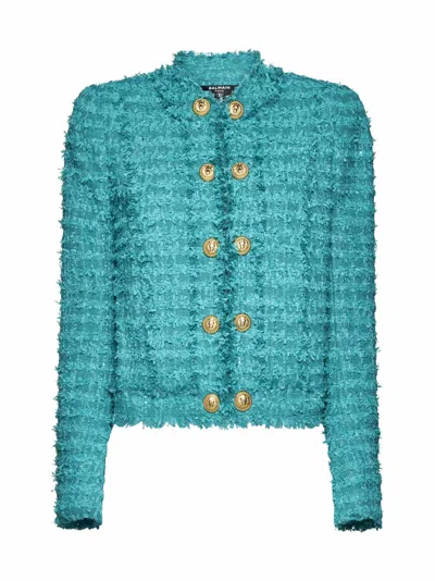 BALMAIN COLLARLESS TWEED JACKET