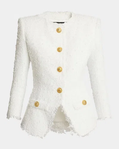BALMAIN COLLARLESS TWEED JACKET