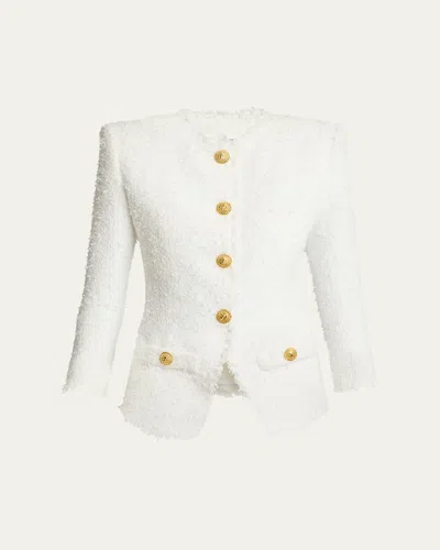 BALMAIN COLLARLESS TWEED JACKET