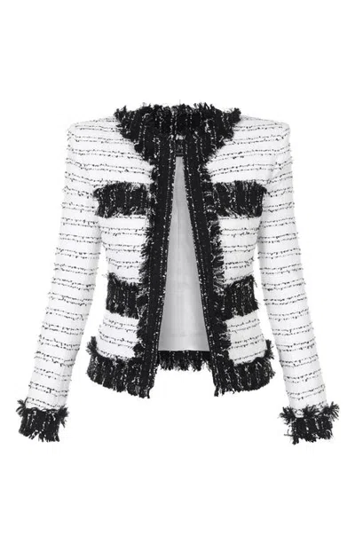 Balmain Collarless Two-tone Tweed Jacket In Neutral