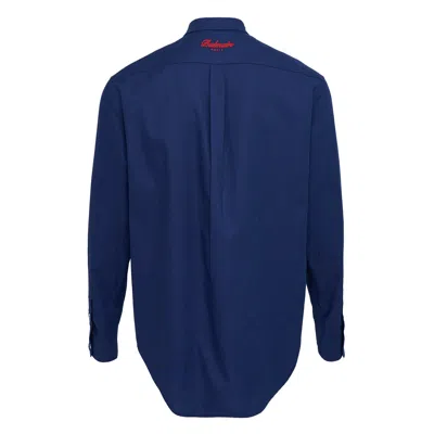 Balmain College Emblem Oxford Cotton Shirt In Blue
