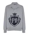 Balmain College Emblem Polo Sweater In Eco-cashmere In Gray