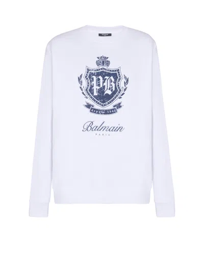 Balmain College Emblem Sweatshirt In White