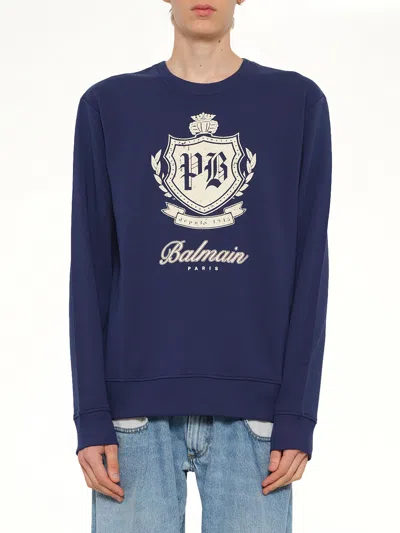 Balmain College Emblem Sweatshirt In Blue
