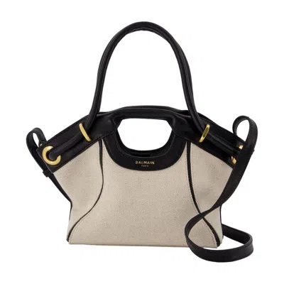Balmain Colorblock Lambskin Top Handle Bag In Beige