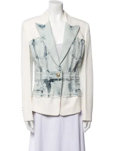 Pre-owned Balmain Colorblock Pattern Blazer In White