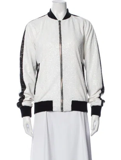 Pre-owned Balmain Colorblock Pattern Bomber Jacket In White
