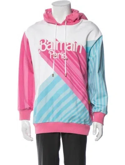 Pre-owned Balmain Colorblock Pattern Crew Neck Hoodie In Pink