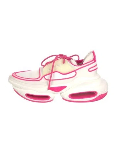 Pre-owned Balmain Colorblock Pattern Leather Trim Embellishment Chunky Sneakers In Pink