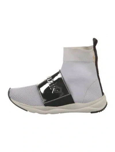 Pre-owned Balmain Colorblock Pattern Mesh Accents Sock Sneakers In White