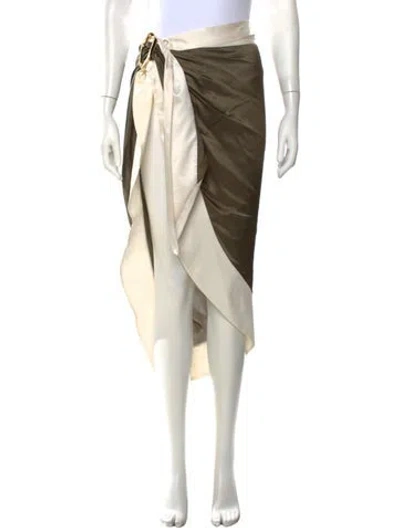 Pre-owned Balmain Colorblock Pattern Midi Length Skirt In Green/neutrals