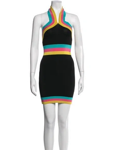 Pre-owned Balmain Colorblock Pattern Mini Dress In Black