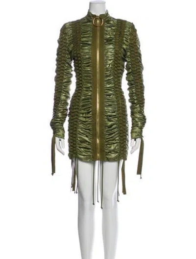 Pre-owned Balmain Colorblock Pattern Mini Dress In Green