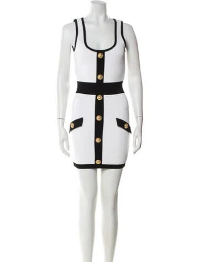 Pre-owned Balmain Colorblock Pattern Mini Dress In Neutral