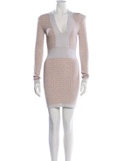 Pre-owned Balmain Colorblock Pattern Mini Dress In Neutral