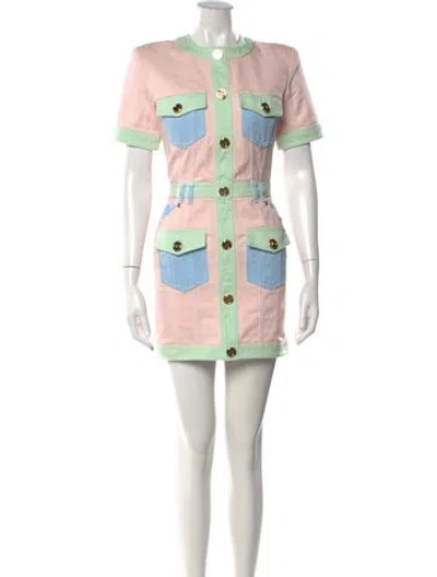 Pre-owned Balmain Colorblock Pattern Mini Dress In Pink