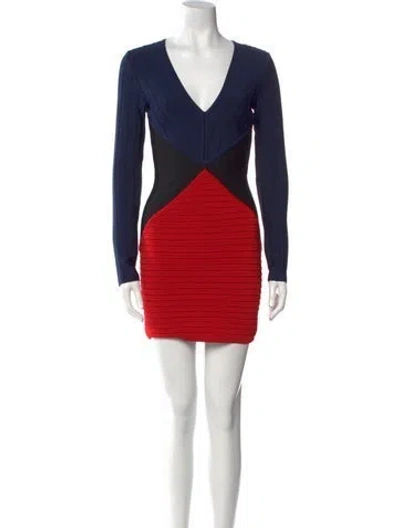 Pre-owned Balmain Colorblock Pattern Mini Dress In Red