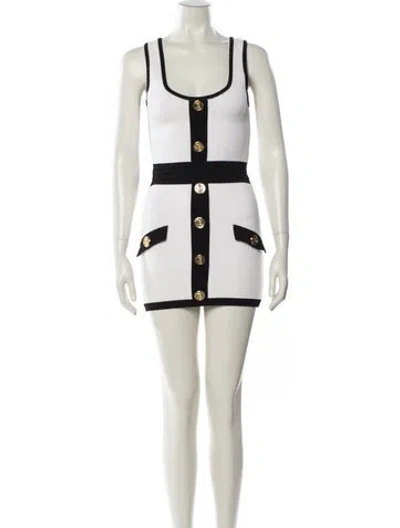 Pre-owned Balmain Colorblock Pattern Mini Dress In White