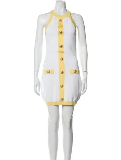 Pre-owned Balmain Colorblock Pattern Mini Dress In White