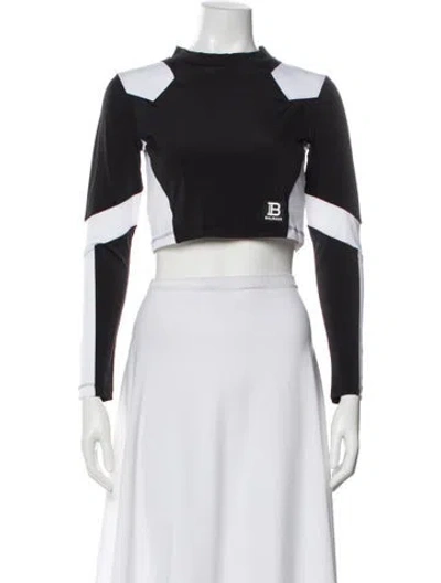 Pre-owned Balmain Colorblock Pattern Mock Neck Crop Top In Multi