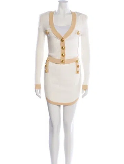 Pre-owned Balmain Colorblock Pattern Skirt Set In Neutral