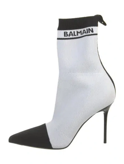 Pre-owned Balmain Colorblock Pattern Sock Boots In White