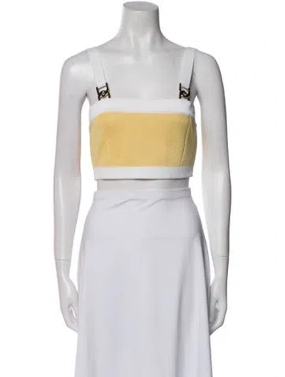 Pre-owned Balmain Colorblock Pattern Square Neckline Crop Top In Yellow