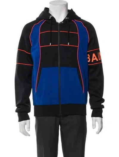 Pre-owned Balmain Colorblock Pattern V-neck Hoodie In Blue