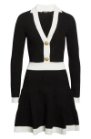 Balmain Colorblock Twisted Cable Long Sleeve Sweater Dress In Black