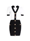 Balmain V-neck Buttoned Strong-shoulder Torsade Knit Mini Dress