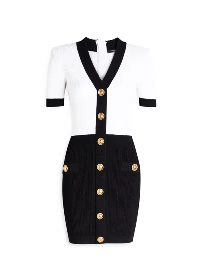 BALMAIN BALMAIN COLOUR-BLOCK STRETCH-KNIT MINI DRESS