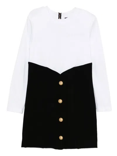 Balmain Kids' Colourblock Button-detail Dress In White
