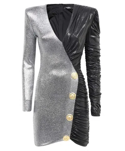 Balmain Combined Fabric Dress In Black