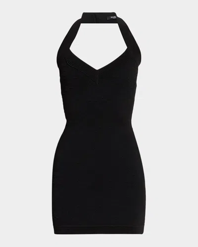 Balmain Compact Knit Halter Mini Dress In Black